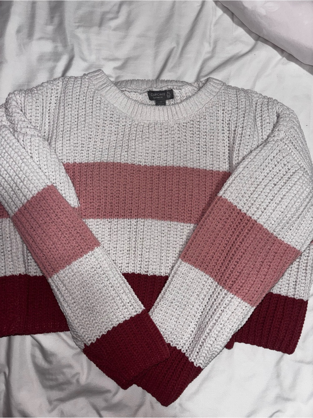 Small cupcakes & cashmere White and Pink Striped Knit Sweater